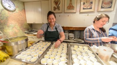 Chef Sara cooking in James Beard Foundation Kitchen